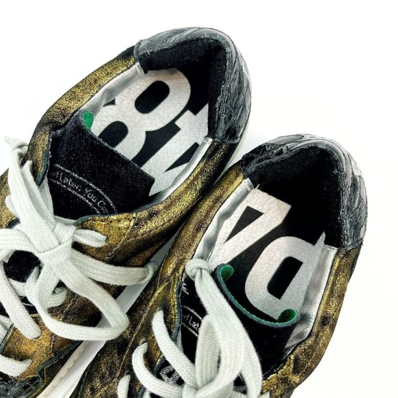 P448 F9Space Monet Spacelow Gold Black Leather Lace Up Low Sneaker Size EU37 US7 - Picture 6 of 12